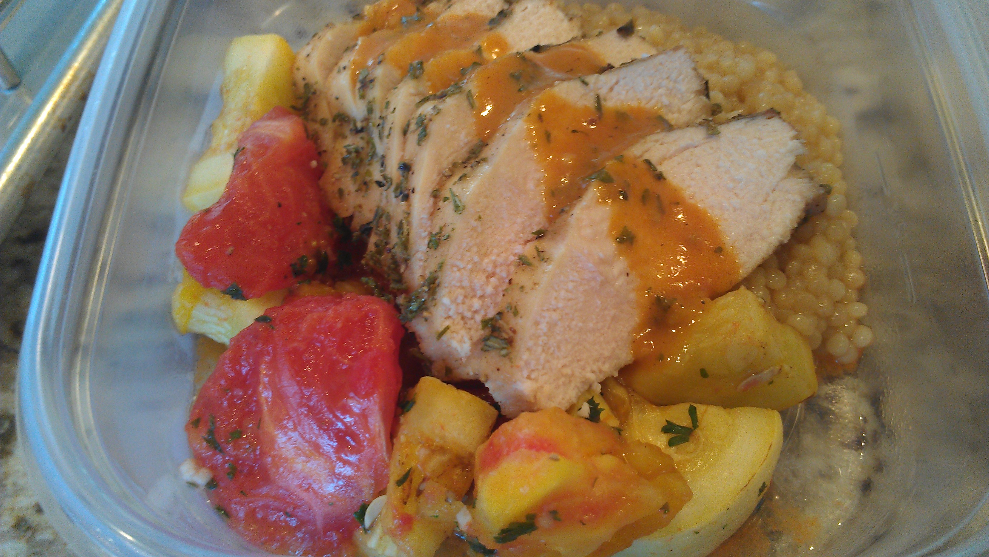 Roasted chicken breast and local tomato butter